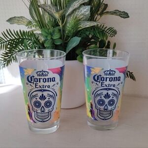 Corona Extra Sugar Skull Pub. Glasses 16 oz. Set of 2
